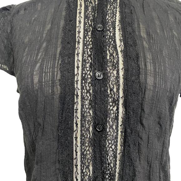 Gothic Vampire Victorian Button Down Lace Semi Sheer Blouse - Picture 7 of 12